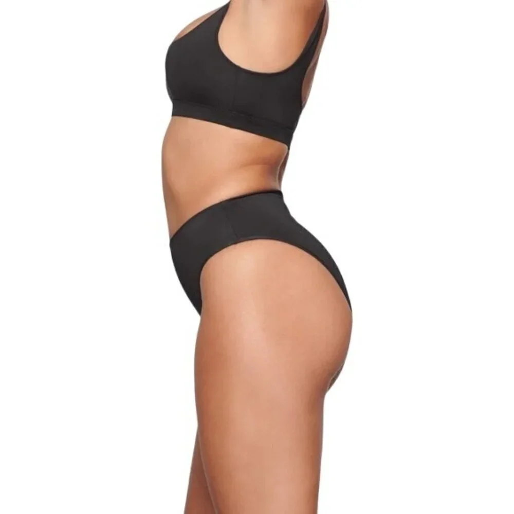 Skims 2X Swim Mid Waist Bottom Cheeky High Cut Side Onyx Black NWT
